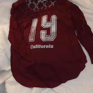 Burgundy Hollister Lace 3/4 Sleeve Top